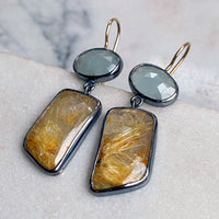 Aquamarine and Golden Rutilated Quartz Earrings